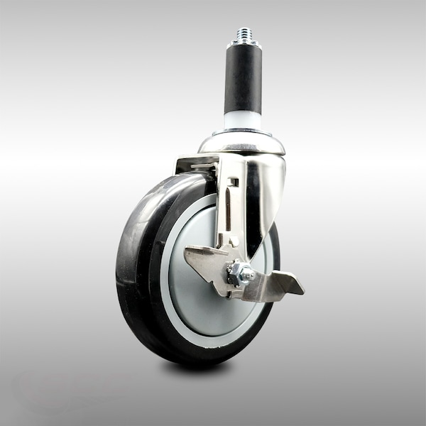 Service Caster 5 Inch 316SS Black Polyurethane Swivel 1-3/8 Inch Expanding Stem Caster Brake SCC-SS316EX20S514-PPUB-BLK-TLB-138 - main